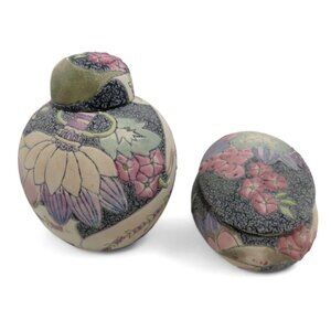 KILN ART Ginger Jar and Oval Lidded Box Textured Floral Theme Set